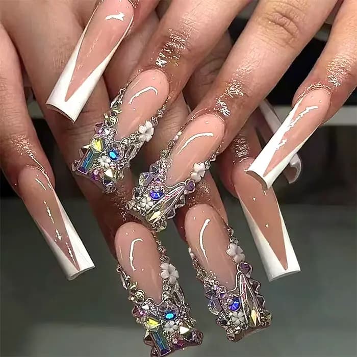 Faux ongles français Sweet Cool Spice Girl souhaits on N64.Black, N64.Y2k, étoile, paillettes, diama