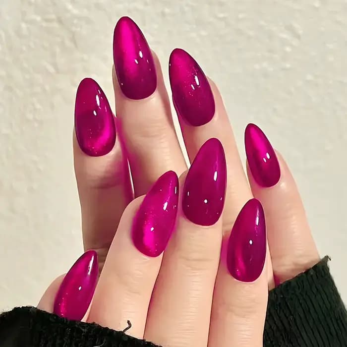 Faux ongles en forme d'oeil de chat rouge Rose, amande, manucure Simple, DIY, 24 pièces, à pression,