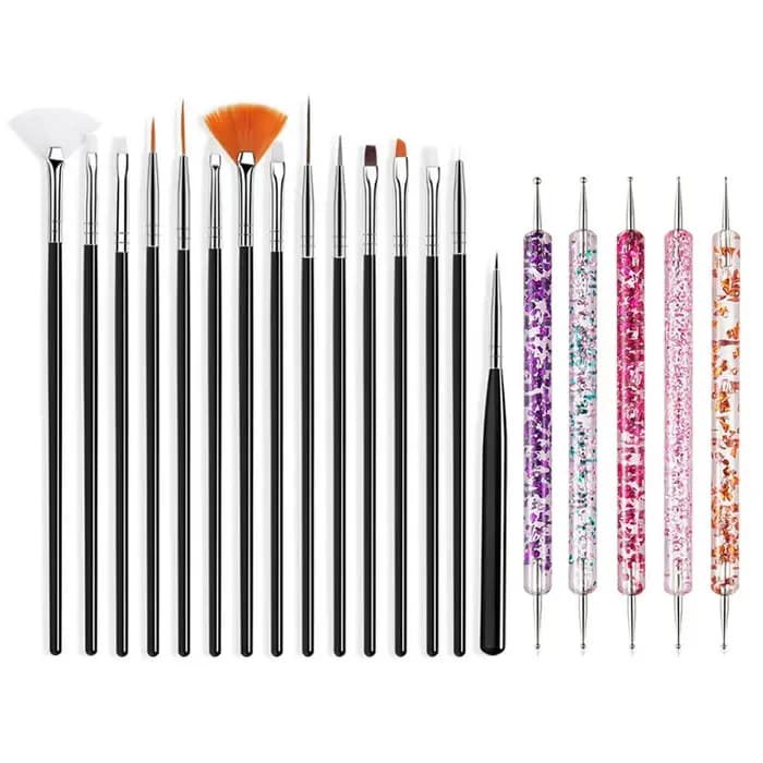 5/20 pièces Nail Art brosse conception pointe peinture dessin sculpture pointillage stylo FlatFan Liner acrylique Gel