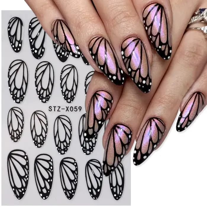 Autocollants pour ongles ailes de papillon noires, 2 pièces, modèles élégants pour ongles de printem