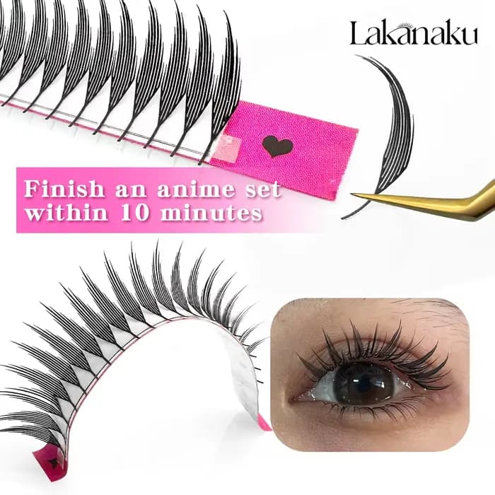 LAKANAKU Manga Anime flèche Extension de cils forme de plume 0.07mm C/D/CC Curl mélange 8-15mm 9-13m
