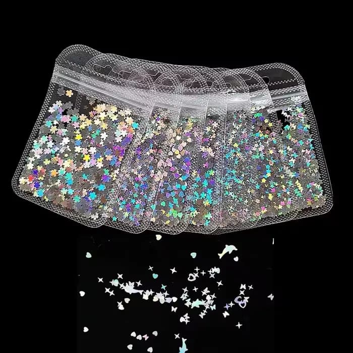 10g Laser argent étoile ongles paillettes paillettes 3D holographique étoiles papillon étincelle flo