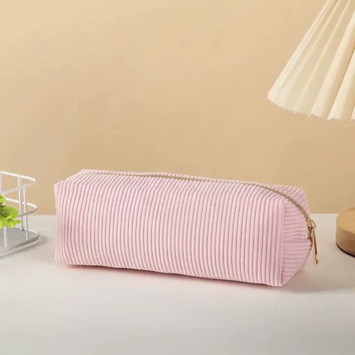 Trousse à crayons Portable en velours côtelé pour étudiants, couleur unie, grande capacité, pochette
