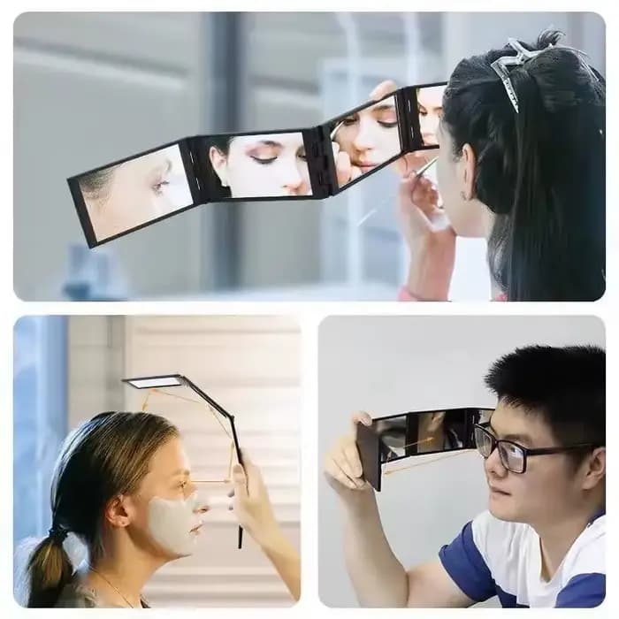 Miroir pliable réglable à trois volets pour la coiffure