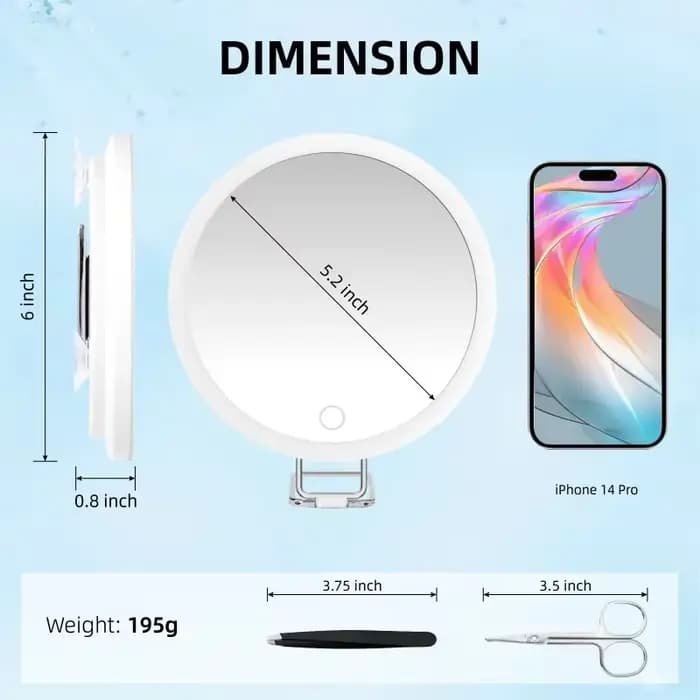 Miroir grossissant portable avec lumière