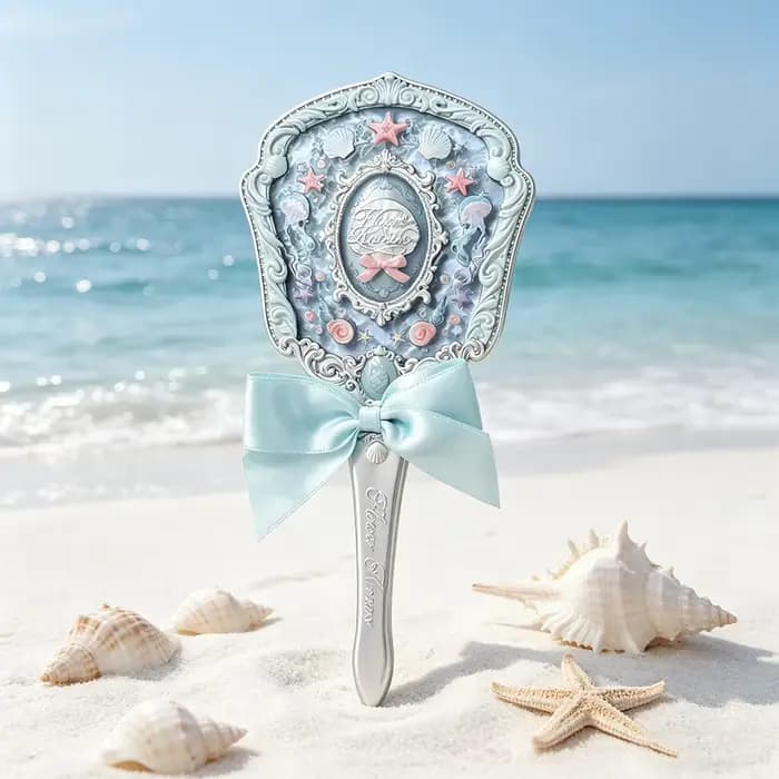 Miroir à main Flower Knows Shell Jewel, style océan, miroir de maquillage portable, miroir de beauté