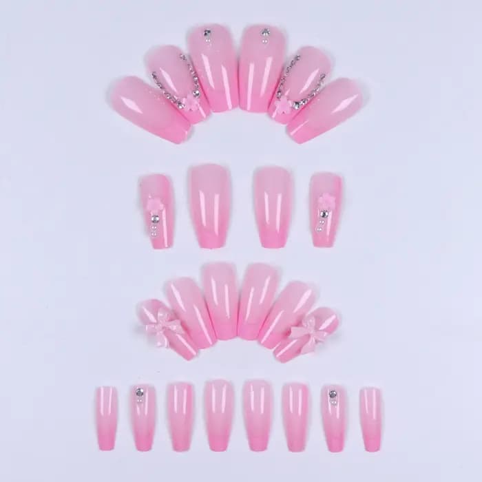 24 pièces-plaque à ongles cercueil, nœud rose 3D 3D, décoration à motif de fleur rose, réglage en st
