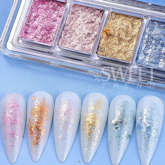 6 grilles brillant Bling boue solide ongles Pigment cristal aurore opale frottant la poussière Chrom