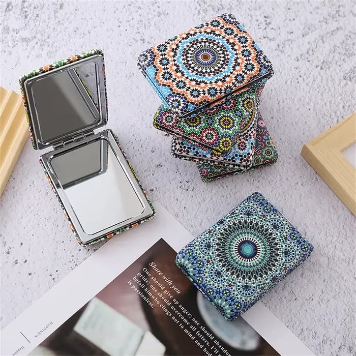 Miroir de maquillage imprimé bohème pour dames