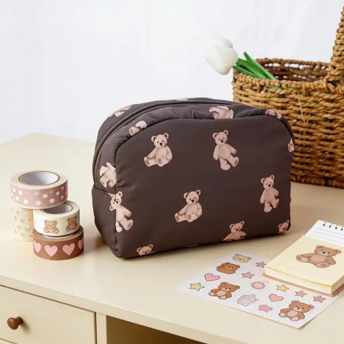 Trousse de maquillage imprimée ours en peluche
