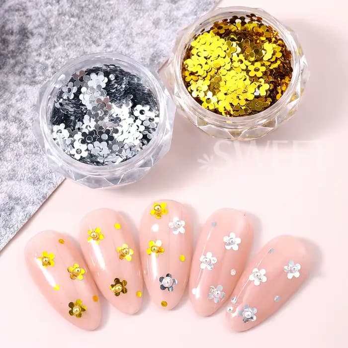 SWEET TREND - 2 Boîtes de Paillettes Dorées et Argentées pour Ongles
